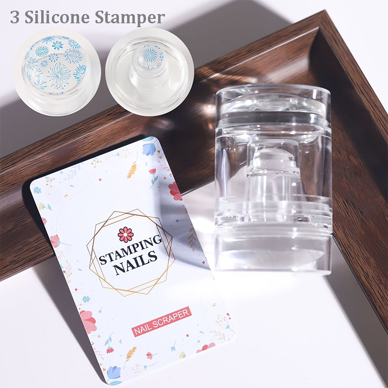 Stamper for Beginner - Low Tack Low Elastic 3-in-1 40mm and 15mm Wider Lager Silicone with Cap, Transparent Visible Body, No Misplacement for Stamping DIY, French Tip