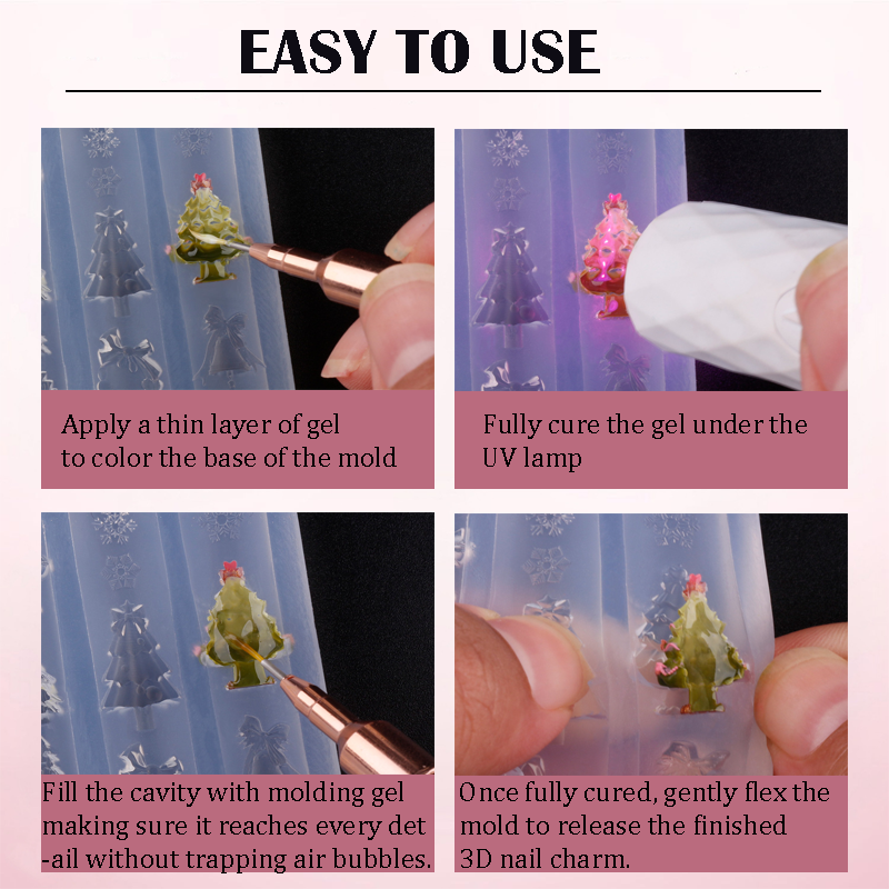 Christmas Silicone Mold - Deep Groove for 3D Nail Charm, Snowman Santa Reindeer Nail Art Sculpture Decoration Carving Templates for DIY Precise Pattern