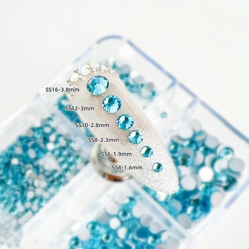 Rhinestones -  6-Grid Flatback Multiple Colorful Sizes Tiny Crystal Gemstones  for Beginner Professional Creative Eye-Catching Bedazzling Manicures
